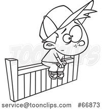 Cartoon Outline Boy Sitting on the Fence by Toonaday