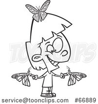 Cartoon Outline Girl with Butterflies by Toonaday