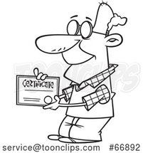 Cartoon Outline Proud Senior Guy Holding a Certificate by Toonaday