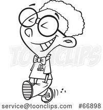 Cartoon Black and White Happy Young Black Nerd Boy Walking by Toonaday