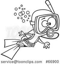 Cartoon Black and White Boy Scuba Diving by Toonaday