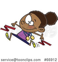 Cartoon Black Girl Athlete Breaking Through a Finish Line by Toonaday