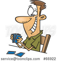 Cartoon Grinning White Guy Holding a Good Hand of Playing Cards by Toonaday