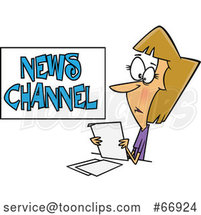 Cartoon White Female News Reporter at Work by Toonaday