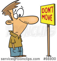 Cartoon White Guy Staring at a Dont Move Sign by Toonaday