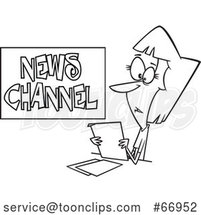 Cartoon Outline Female News Reporter at Work by Toonaday