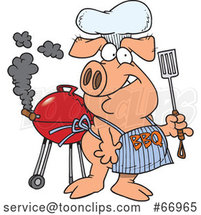 Cartoon Pig Wearing a Bbq Apron by Toonaday
