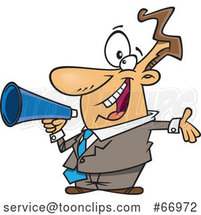 Cartoon Enthusiastic White Businessman Marketing with a Megaphone by Toonaday