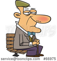 Cartoon White Senior Guy Sitting on a Park Bench by Toonaday