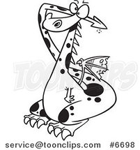 Cartoon Black and White Line Drawing of a Dragon Covering His Ears by Toonaday