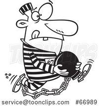 Cartoon Lineart Robber Holding His Ball and Escaping by Toonaday