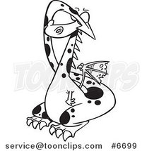 Cartoon Black and White Line Drawing of a Dragon Covering His Eyes by Toonaday