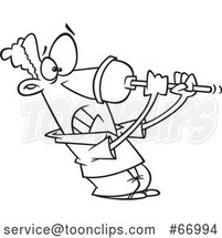 Cartoon Lineart Black Guy Struggling with a Bad Plunger on His Nose by Toonaday
