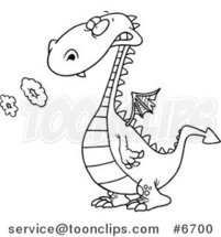 Cartoon Black and White Line Drawing of a Smoking Dragon by Toonaday