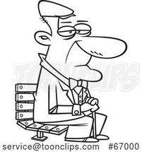Cartoon Lineart Senior Guy Sitting on a Park Bench by Toonaday