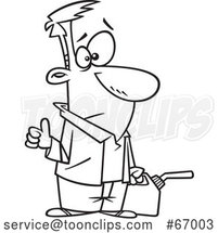 Cartoon Lineart Guy Hitchhiking and Holding a Gas Can by Toonaday
