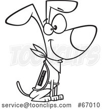 Cartoon Lineart Sitting Happy Service Dog by Toonaday