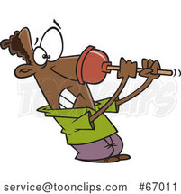 Cartoon Black Guy Struggling with a Bad Plunger on His Nose by Toonaday