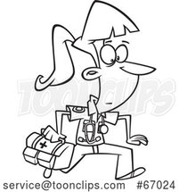Cartoon Lineart Running Female EMT with a First Aid Kit by Toonaday