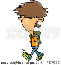 Cartoon White Boy with Messy Hair, Walking to School by Toonaday