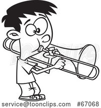 Cartoon Lineart Boy Playing a Trombone by Toonaday