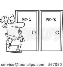 Cartoon Lineart Guy Choosing Between Doors by Toonaday