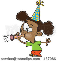 Cartoon Black Girl Blowing a Party Horn by Toonaday