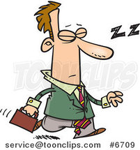 Cartoon Tired Business Man Dozing While Walking by Toonaday