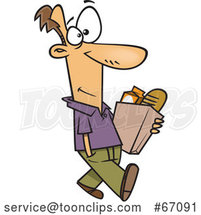 Cartoon White Guy Walking and Carrying a Bag of Groceries by Toonaday
