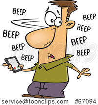 Cartoon White Guy Holding a Cell Phone That Is Beeping with Messages by Toonaday