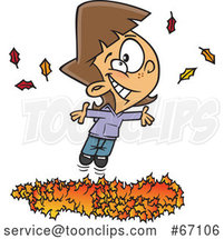 Cartoon White Girl Playing in a Pile of Autumn Leaves by Toonaday