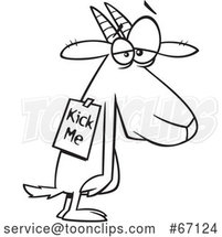 Cartoon Outline Depressed Bullied Goat Wearing a Kick Me Sign by Toonaday
