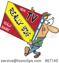 Cartoon White Guy Carrying a Really Big Tv by Toonaday