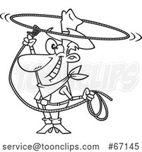 Cartoon Lineart Cowboy Swinging a Lasso and Performing a Rope Trick by Toonaday