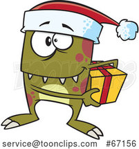 Cartoon Christmas Elf Monster Holding a Gift by Toonaday