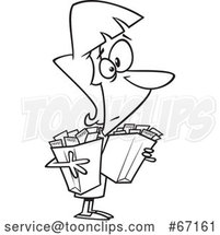 Cartoon Outline Lady Carrying Bags of Receipts by Toonaday