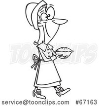 Cartoon Outline Pilgrim Lady Carrying a Pie by Toonaday