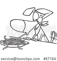 Cartoon Outline Dog Eating Spaghetti by Toonaday