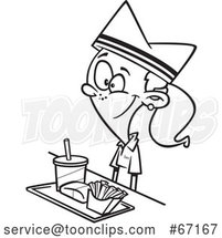 Cartoon Outline Girl Working Fast Food by Toonaday
