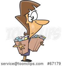 Cartoon White Lady Carrying Bags of Receipts by Toonaday