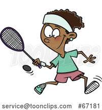 Cartoon Black Girl Playing Squash by Toonaday