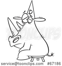 Cartoon Outline Rhino Wearing a Dunce Hat by Toonaday