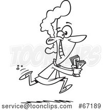 Cartoon Outline Black Lady Running to Spend Money by Toonaday