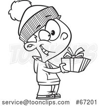 Cartoon Outline Boy Giving a Christmas Gift by Toonaday