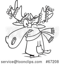 Cartoon Lineart Christmas Moose with Lights by Toonaday