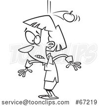 Cartoon Lineart Lady Being Bonked on the Head by a Falling Apple by Toonaday