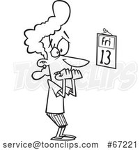 Cartoon Lineart Lady Biting Her Nails and Looking at a Friday the 13th Calendar by Toonaday