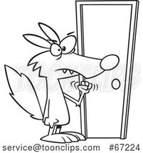 Cartoon Lineart Wolf Knocking on a Door by Toonaday