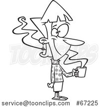 Cartoon Lineart Cheerful Lady Wearing a Snowflake Sweater and Holding a Hot Coffee by Toonaday