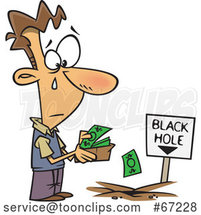 Cartoon Sad Guy Pouring His Money in to a Black Hole by Toonaday